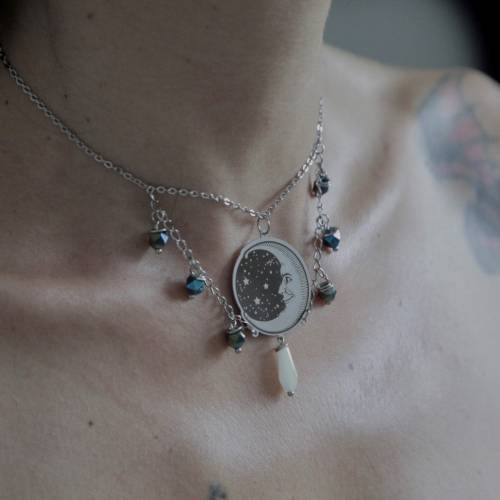 collier ras de cou lune en acier inoxydable  style gothique romantique