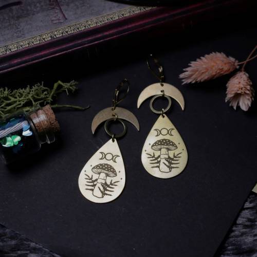 boucles d'oreilles champignon lune en laiton