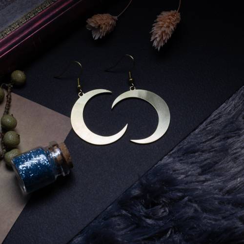 boucles d'oreilles lune  - witchy en laiton