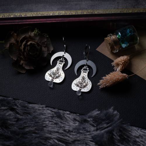 boucles d'oreilles fiole de sorcière - spelljar en acier inoxydable