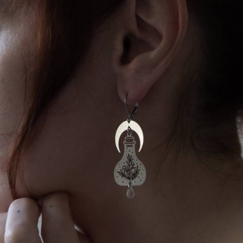 boucles d'oreilles fiole de sorcière - spelljar en acier inoxydable
