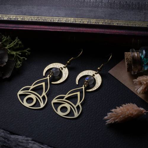 boucles d'oreilles oeil et lune  en laiton