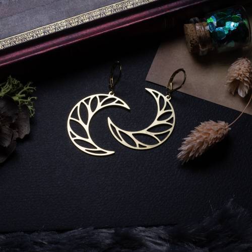 boucles d'oreilles lune  - witchy en laiton