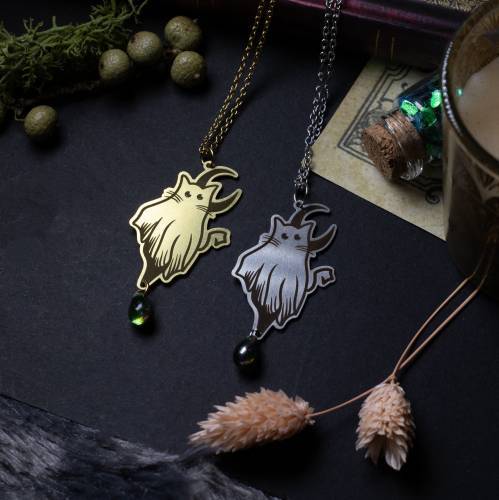 collier pendentif chat fantôme en acier inoxydable