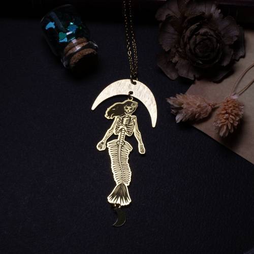 collier pendentif sirène - squelette  en laiton