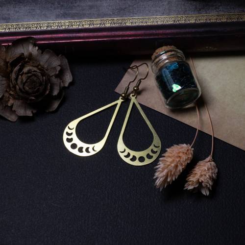 boucles d'oreilles phase de la lune - witchy en laiton