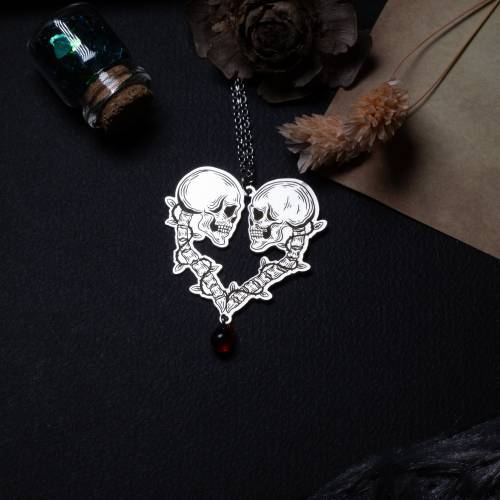 collier pendentif squelette - tête de mort - gothique en acier inoxydable