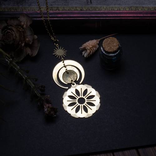 collier pendentif fleur de la vie - géométrique  en laiton