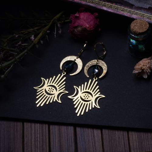 boucles d'oreilles oeil et lune  en laiton