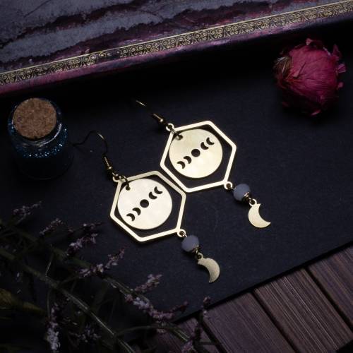 boucles d'oreilles phase de la lune - witchy en laiton
