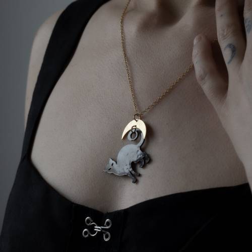 Pendentif Chat Noir En Acrylique - Collier Félin Arcane - Marque Cherryloco - Neuf étiqueté