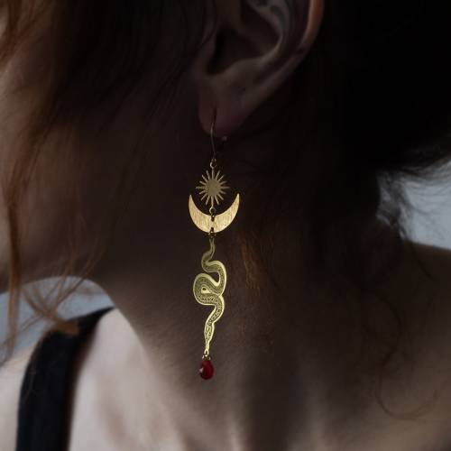 boucles d'oreilles serpent - laiton asymétrique