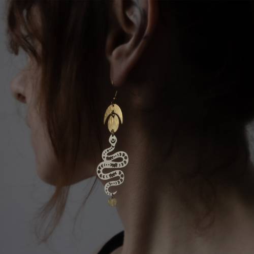 boucles d'oreilles serpent en laiton et acier inoxydable