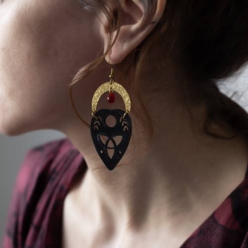 boucles d'oreilles ouija  en laiton et acrylique - gothique - ésotérique