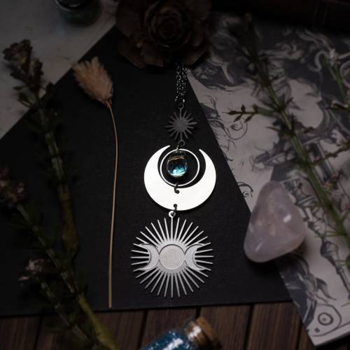 collier pendentif triple lune acier inoxydable