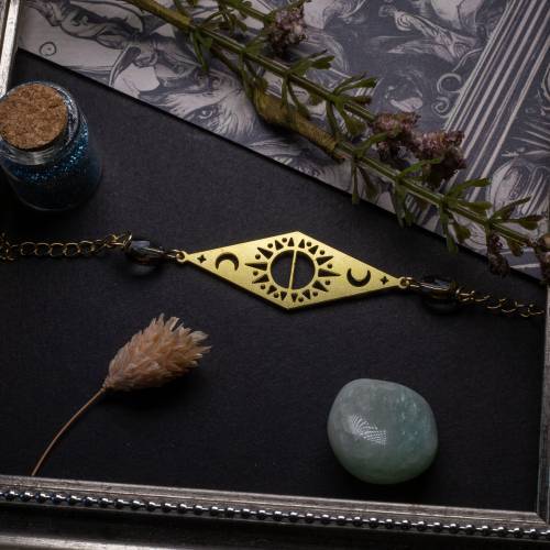 Bracelet chaîne  en laiton  lune soleil