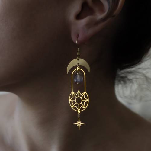 boucles d'oreilles lune - étoile géométrique  en laiton