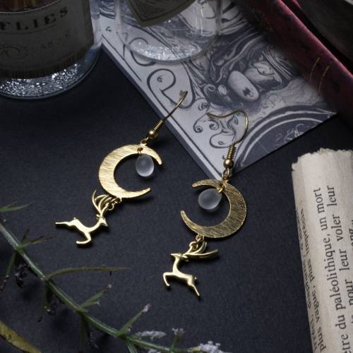 boucles d'oreilles  lune et cerf en laiton