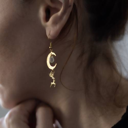 boucles d'oreilles  lune et cerf en laiton