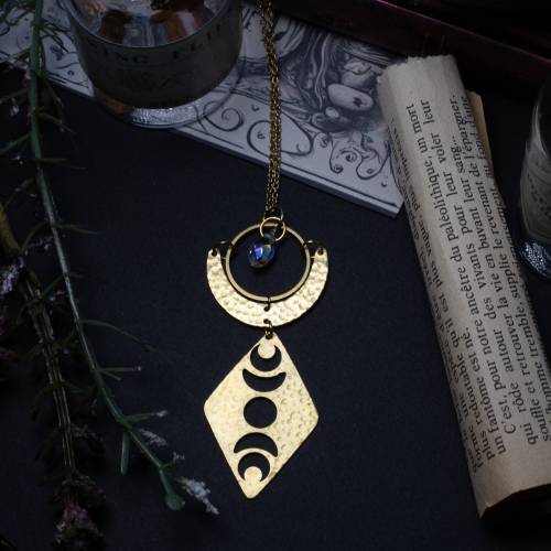 collier pendentif  phase de la lune en laiton