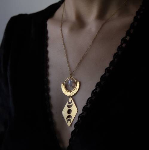 collier pendentif  phase de la lune en laiton