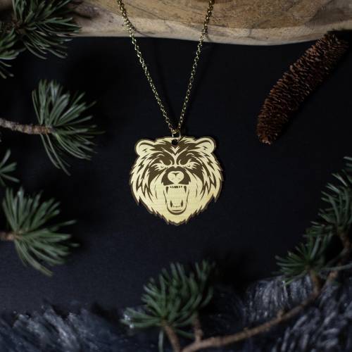 collier pendentif grizzli - ours  en laiton