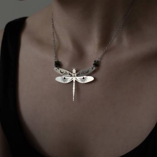 collier libellule magique en acier inoxydable