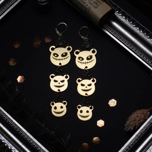 boucle d’oreille féeriques gothiques ours creepy en laiton