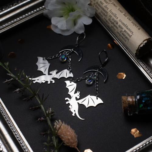 boucles d'oreilles dragon en acier inoxydable
