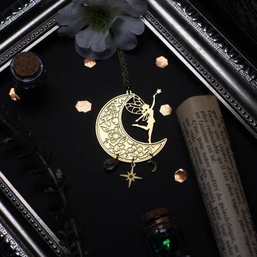 collier pendentif fée et lune en laiton
