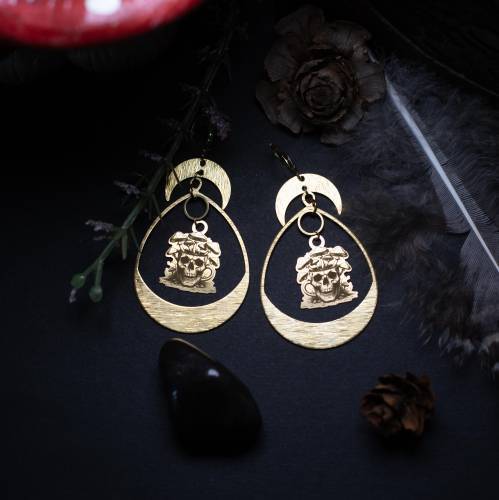 Tisane Mortelle – Boucles d’Oreilles Boucles d’oreilles créoles tasse tête de mort & champignons | Bijou Gothique, dark et poétique