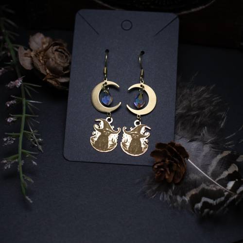 Éclipse Miaou – Boucles d’oreilles Chat noir | Bijou witchy, Magique et Mystérieux, sorcellerie