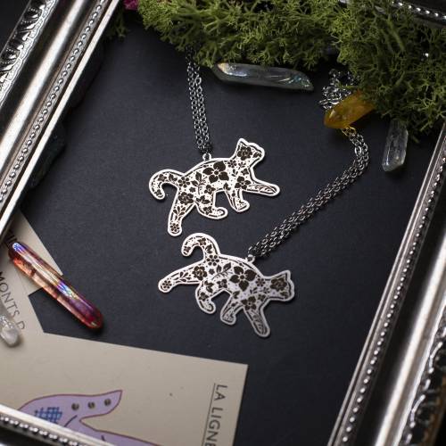 collier pendentif chat en acier inoxydable