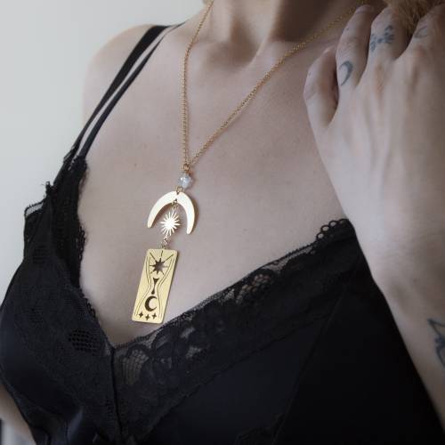 collier pendentif  sablier - witchy en laiton