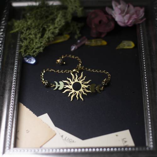 Bracelet en laiton géométrique lune soleil