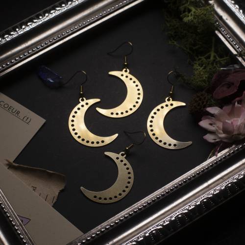 boucles d'oreilles lune  - witchy en laiton